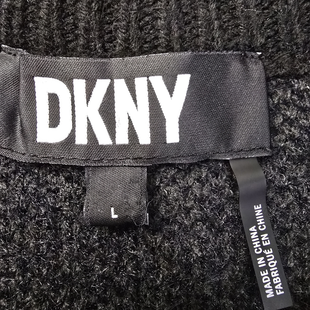 DKNY Sequin Sweater Gray Black Leopard Print Fuzzy Knit Long Sleeve Relaxed L - Picture 2 of 14